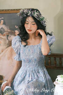 LIBERTY法式 收腰显瘦超仙女神范长裙 温柔风小碎花连衣裙新款