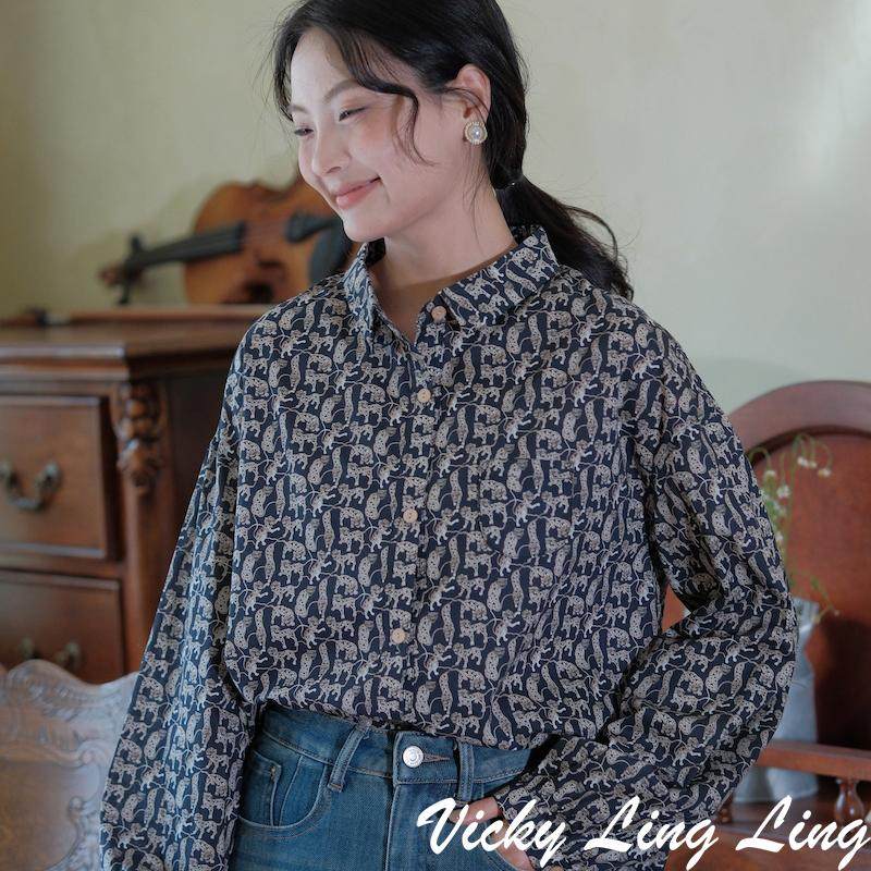 LIBERTY豹子款宽松翻领长袖衬衫女休闲上衣休闲上衣