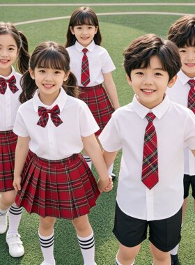 新款儿童学院风白衬衫毕业照班服