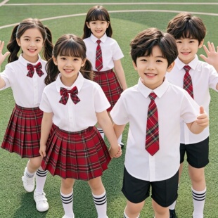 新款儿童白衬衫男童长袖衬衣小学生短袖毕业照女童合唱演出运动会