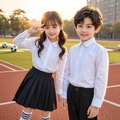 女童衬衣 小学生男童表演出服毕业拍照运动会短袖 儿童白色衬衫 长袖