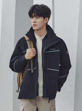 探路者男女同款三合一冲锋衣冬户外鹅绒内胆登山外套 TAWWBL91665