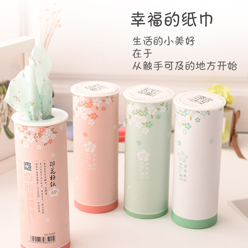 车载纸巾圆筒汽车专用抽纸巾车用车内纸抽盒卡通印花餐巾纸*6桶装