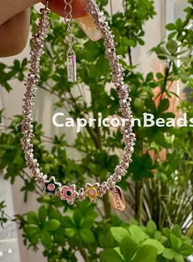 s925银小花朵甜美多巴胺手链 油画小众设计ins风手串 幸运牌手链