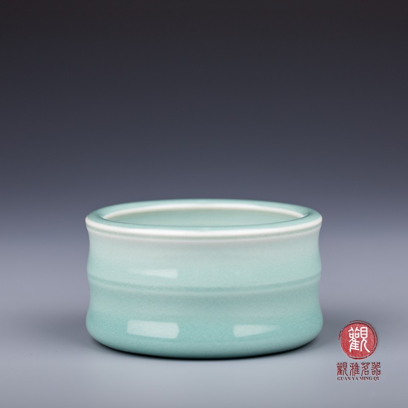 龙泉青瓷三杰陈卫武 粉青釉竹节杯 纯手工铁胎水墨主人杯容量78ml
