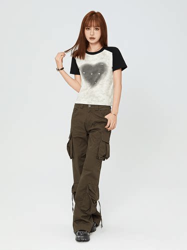 户外双腰设计感阔腿工装裤女