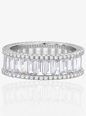 S925纯银带钻排戒方钻满钻镶嵌钻戒百搭潮流新款原创设计女戒指