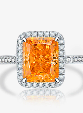 S925纯银冰花戒指女雷迪恩切高碳钻锆石大克拉长方形婚礼仿真钻戒