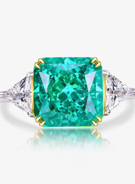 S925纯银冰花切高碳钻戒指方形宝石婚礼仿真钻戒指环高级小众轻奢