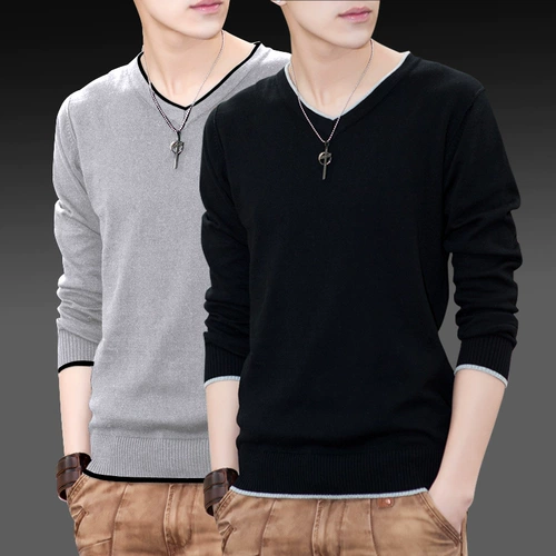 Демисезонная футболка, хлопковый лонгслив, флисовый удерживающий тепло свитер, базовая рубашка, облегающий крой, в корейском стиле, V-образный вырез, увеличенная толщина