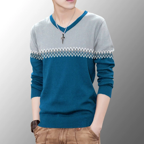 Мужской свитер, флисовый удерживающий тепло трикотажный пуховик, в корейском стиле, увеличенная толщина, градиент