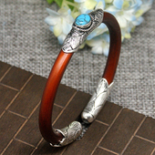 西藏山南有节鸡血藤手镯藏银绿松石款 本命年饰品民族风情侣手镯