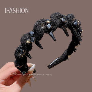 毛线编织麻花水钻发箍女2025新款 压发洗脸发卡高级感洋气头箍发饰