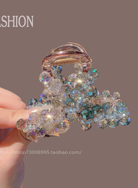 法式精致彩色水晶交叉抓夹轻奢高端后脑勺百搭气质半扎发夹鲨鱼夹