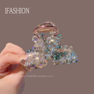 法式精致彩色水晶交叉抓夹轻奢高端后脑勺百搭气质半扎发夹鲨鱼夹
