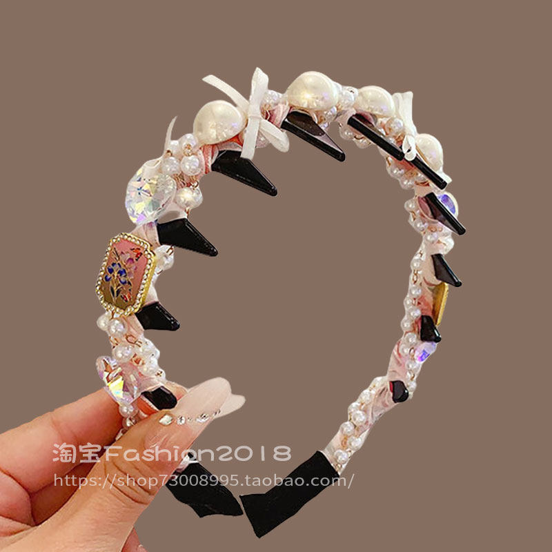 甜美温柔带齿发箍女款波浪洗脸头箍女简约高级感小众珍珠水钻发箍