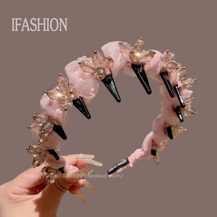 韩版水晶高颅顶发箍女新款简约显脸小麻花头箍发捆百搭不勒头发卡