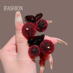 新年红色樱桃满钻小号发夹边夹侧边夹子头饰独特漂亮刘海夹女前额