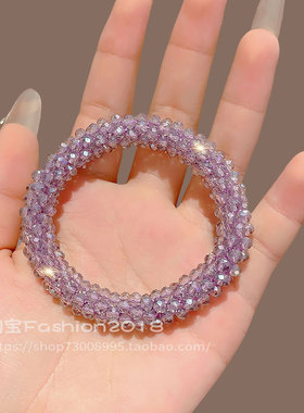 精致网红水晶串珠发圈女气质扎头发头绳高马尾神器发绳头饰手链