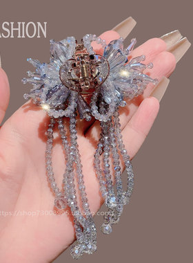 花朵水晶串珠流苏发抓女2025新款高级感超仙气质侧边夹小抓夹发饰