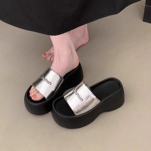 一字拖 厚底拖鞋 女夏外穿2025新款 高级感小个子增高沙滩凉拖鞋 时尚