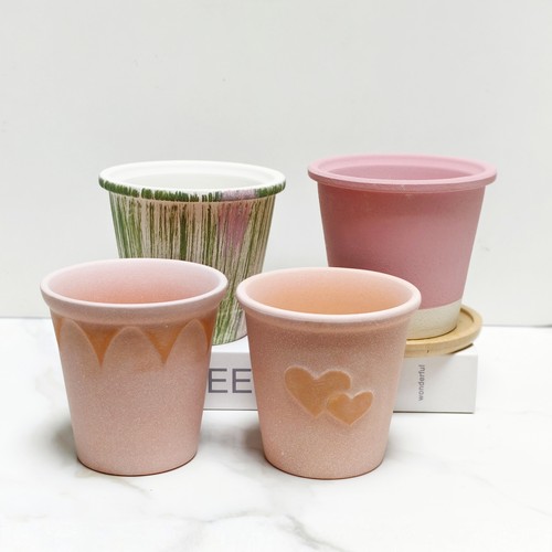 北欧简约陶瓷花盆带竹托