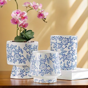中国风青花瓷陶瓷花盆桌面客厅高级蝴蝶兰花专用盆多肉花卉绿植盆