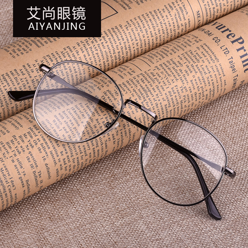 复古全框近视眼镜架男款圆形金丝细边女潮韩版文艺原宿金属平光镜