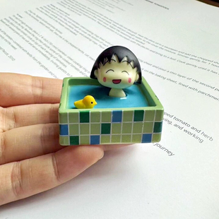 日本热门动画樱桃小丸子澡堂洗澡场景摆件 动画人物公仔玩具