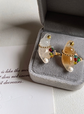 彩色猫咪雏菊透明开口戒指女款