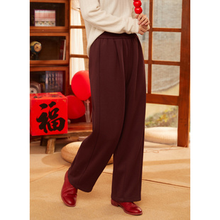 休闲全棉加绒保暖暗红色显瘦直筒卫裤 冬季 女 星火浪漫 忘城Y622座