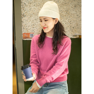 显白毛衣 2022冬浣熊绒羊毛圆领微落肩短款 忘城C559座 温柔滤镜