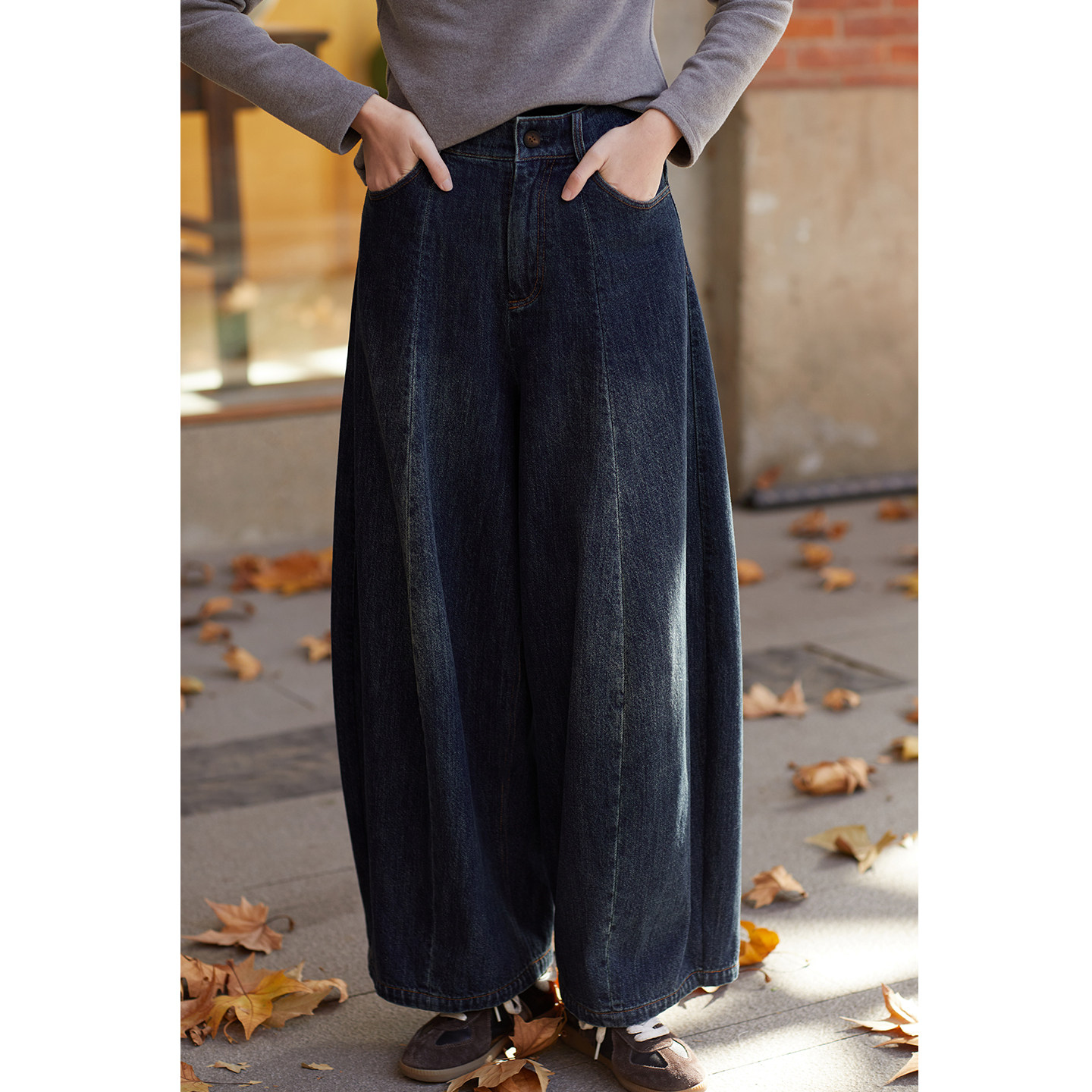 忘城A1144座/山行记/冬季新款纯棉蓝色高腰牛仔裤内里抓绒气球裤,女装/女士精品,休闲裤,淘宝优惠券,粉丝福利购,淘宝优惠卷