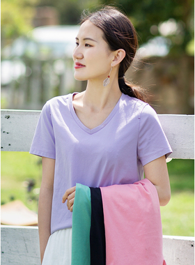 忘城N254座/凉感T恤/2023夏季新款长绒棉凉感纤维四色v领短袖T恤