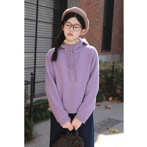 忘城H1458座/待春来/冬款磨毛加厚连帽卫衣软糯Q弹保暖内搭上衣女