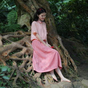 薄款 女短袖 春夏粉色丝棉衬衫 忘城9298座