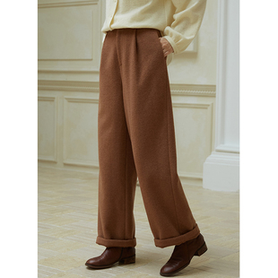 直筒裤 忘城N597座 羊毛混纺双层复古红棕色保暖羊毛裤 秋冬新款 枫