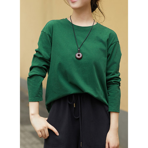 忘城A1016座/山野清旷/秋季新款100%纯棉柔软舒适百搭长袖T恤上衣