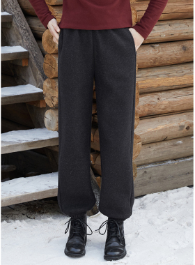 忘城A802座/岁月如歌/冬季重磅500g一体绒针织保暖束脚裤休闲长裤