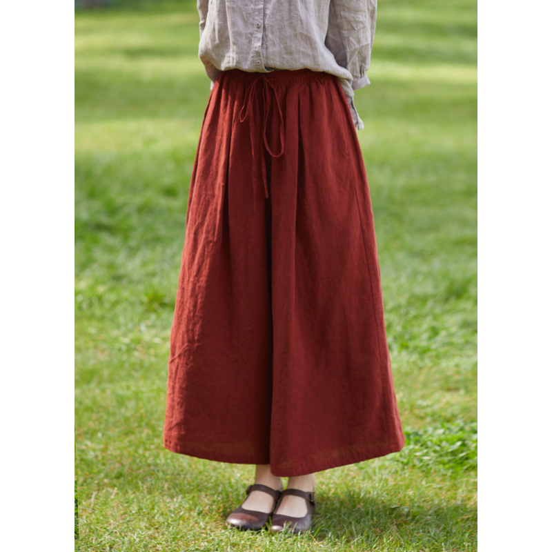 忘城A904座/馥郁之地/春季14支色织亚麻九分系带阔腿裤文艺裤子女