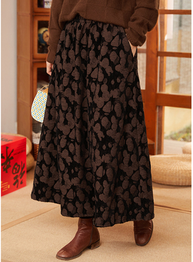 忘城Y619座/光阴阑珊/冬季重工提花雪尼尔混纺咖色复古a字半身裙