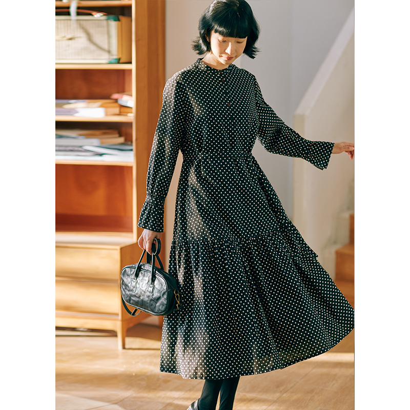 文艺复古亚麻波点飘逸