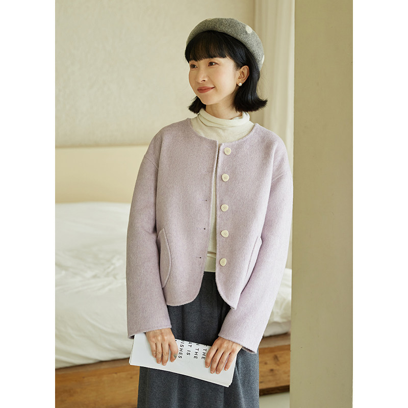 忘城羊毛混纺保暖双面呢短外套