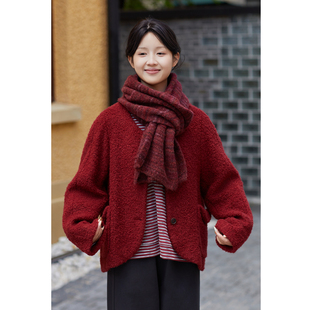 新款 冬季 绵羊毛圈圈纱毛呢短外套仿羊羔绒 枫红如焰 忘城A1114座