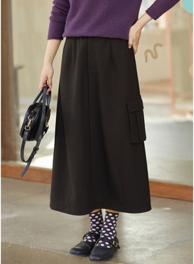 忘城H638座/一如初见/2023冬新品羊毛混纺工装风羊毛呢双层半身裙