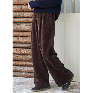文艺范雪尼尔咖色直筒阔腿裤 冬季 女显腿长 自在而行 忘城A769座