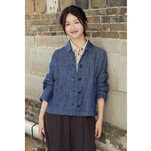 流光岁月 上衣短款 秋季 纯亚麻色纺牛仔外套长袖 女 新款 忘城N871座