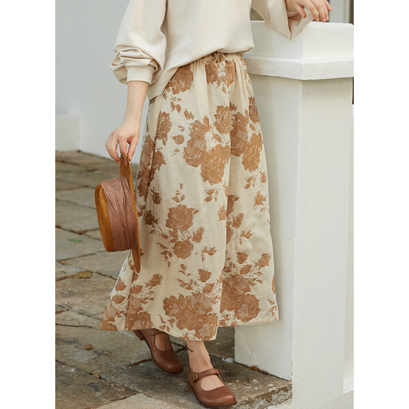 忘城文艺复古亚麻棉提花半身裙