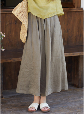 忘城A942座/青梅煮酒/夏季100极细苎麻薄款透气九分阔腿裤裤子女