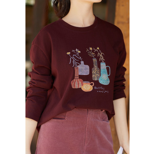 忘城T597座/学会自洽/秋季新款全棉针织柔软百搭印花长袖T恤上衣